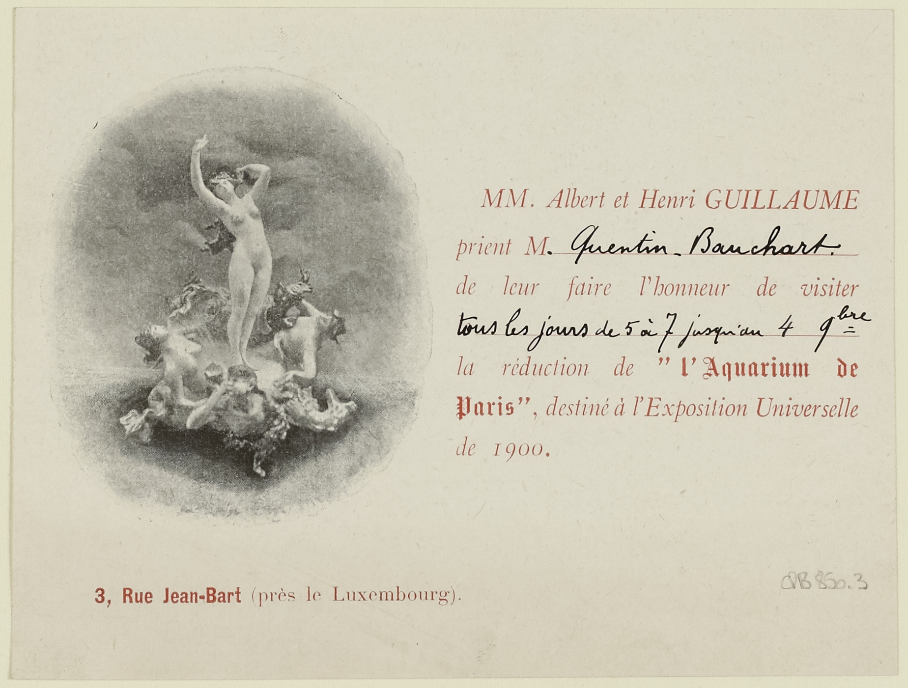 Invitation card for the visit to the Aquarium de Paris.